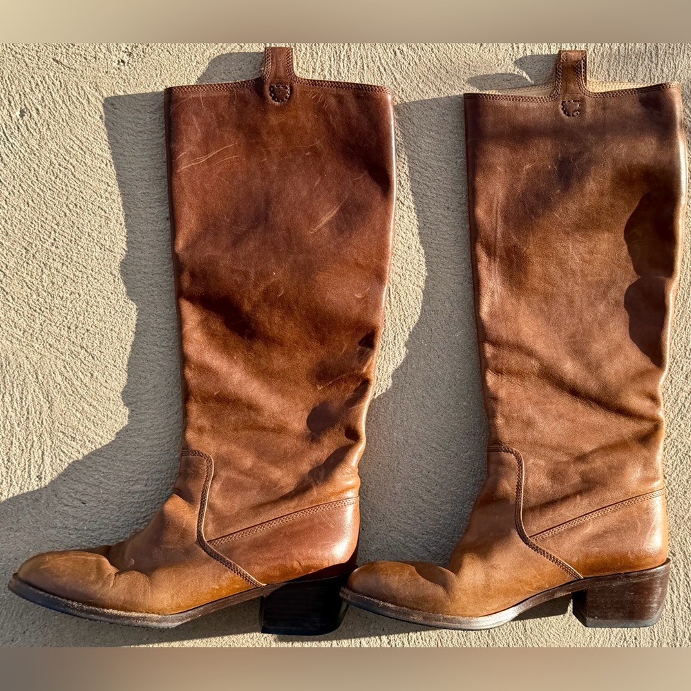 Dries Van Noten Brown Leather Tall Pull-On Riding Boots, Sz 37.5